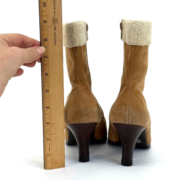 Vtg Y2K Marinelli Womens Suede Shearling Boots Sz 7.5 Cozy Winter Tan 2000s Read - Picture 5 of 15
